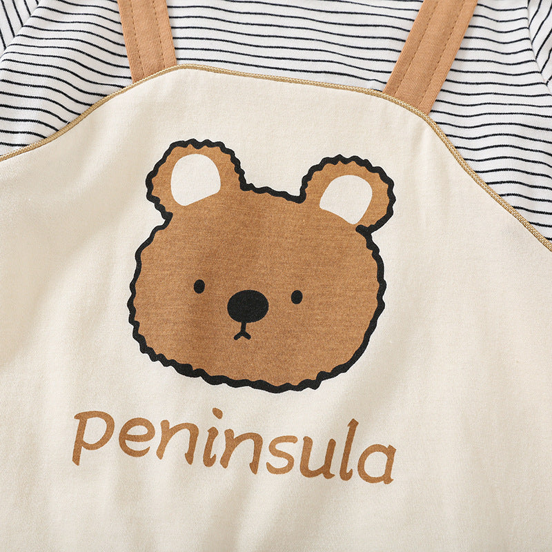 Adorable Bear Print Short-Sleeve Romper for Babies