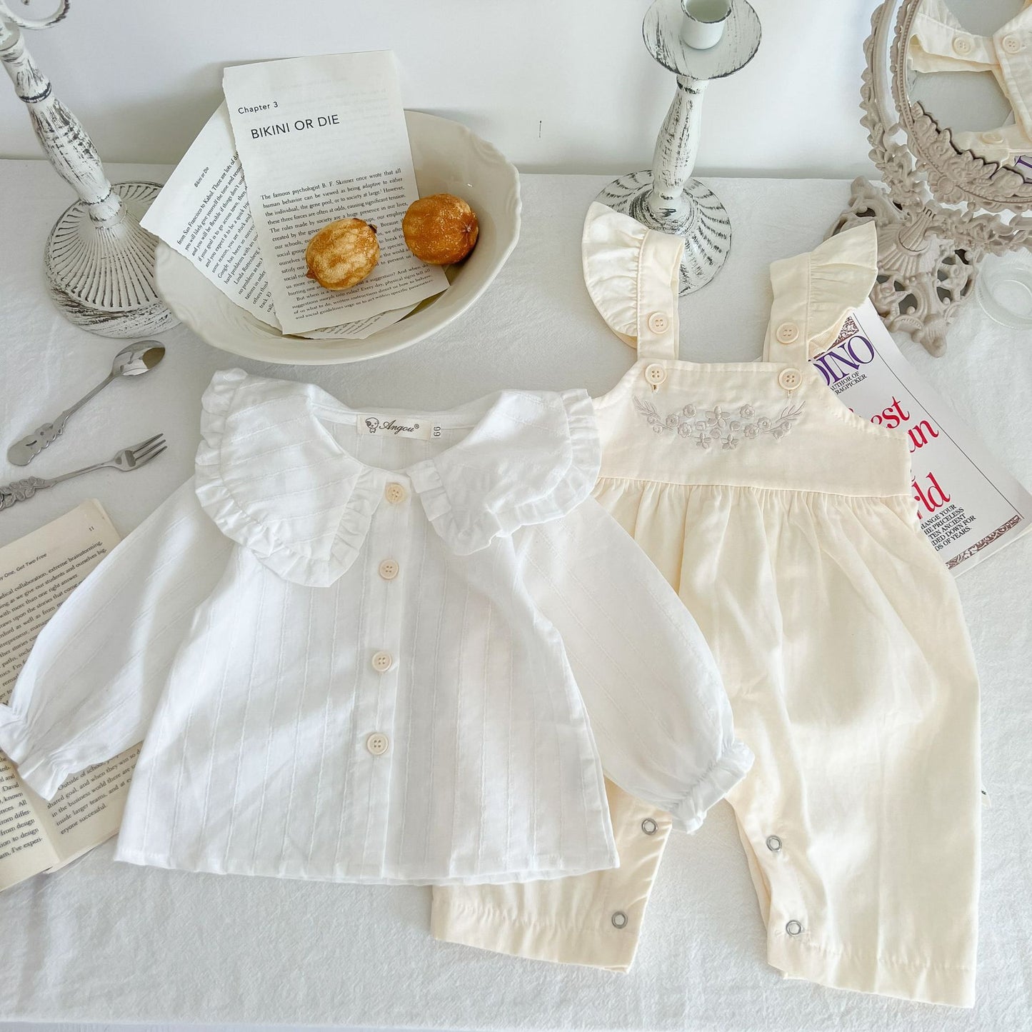 Charming Cotton Suspender Pants Set for Baby Girls