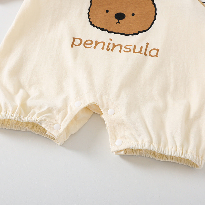 Adorable Bear Print Short-Sleeve Romper for Babies