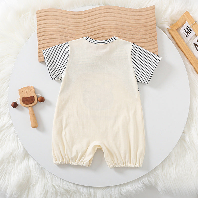 Adorable Bear Print Short-Sleeve Romper for Babies