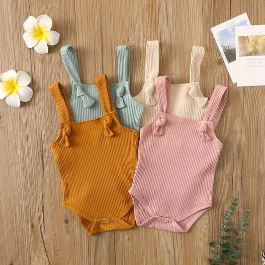 Cute & Breathable Cotton Hollow Stripe Romper for Baby Girls