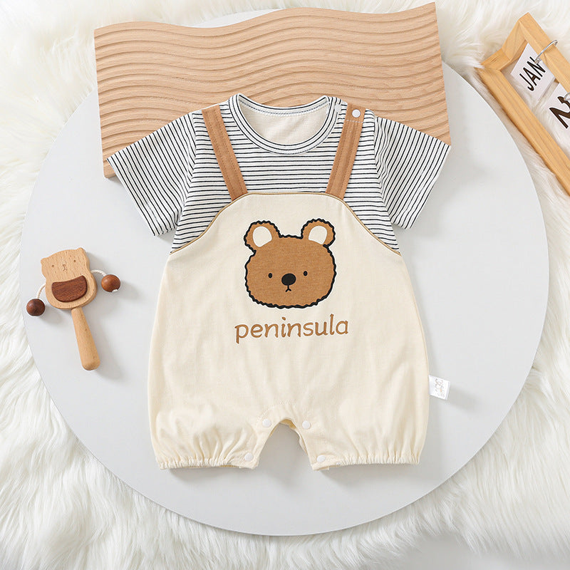 Adorable Bear Print Short-Sleeve Romper for Babies