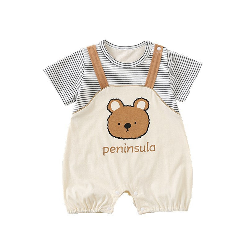 Adorable Bear Print Short-Sleeve Romper for Babies